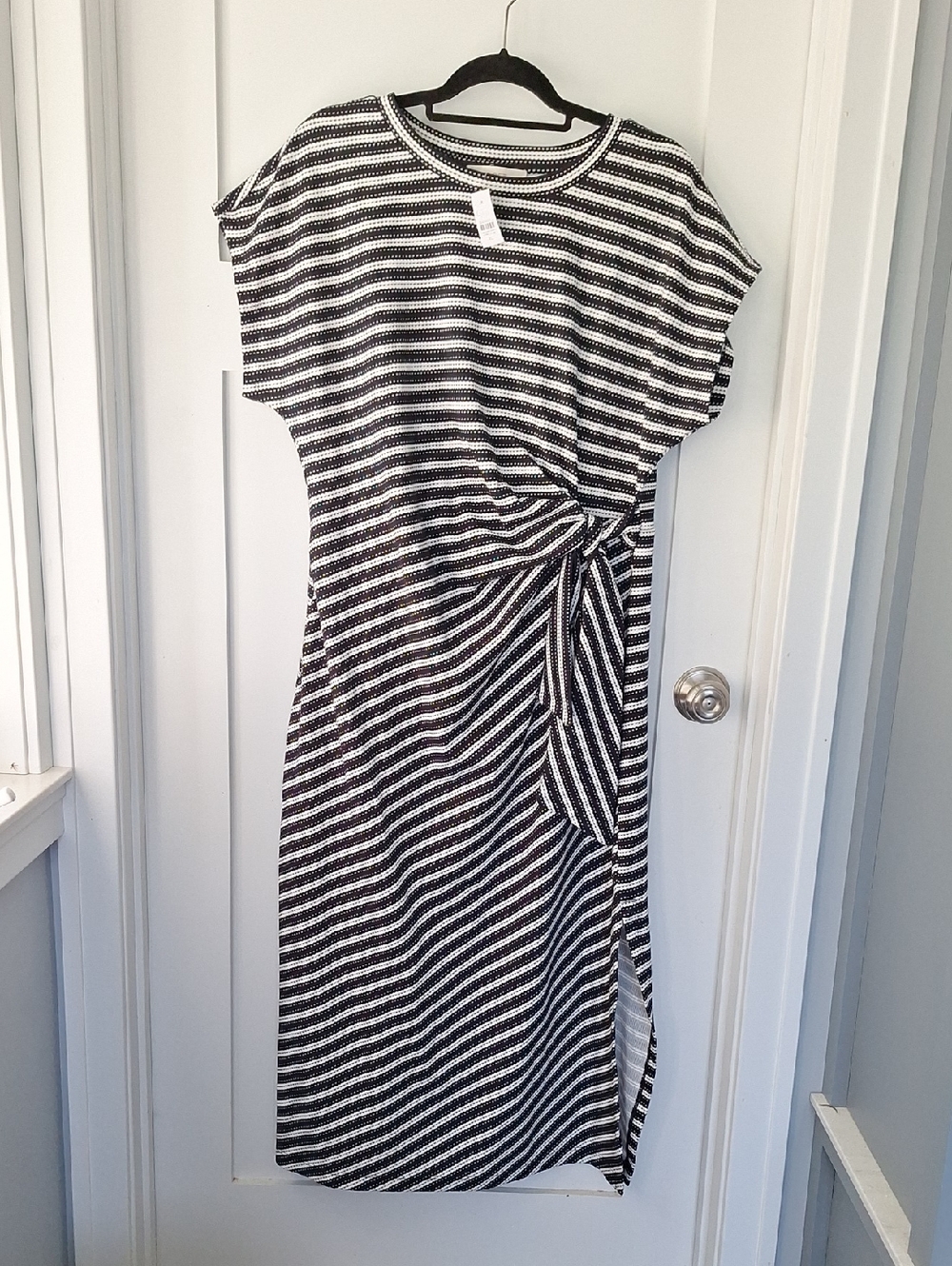 Loft Striped Knot-Front Midi Dress - Black & White XL